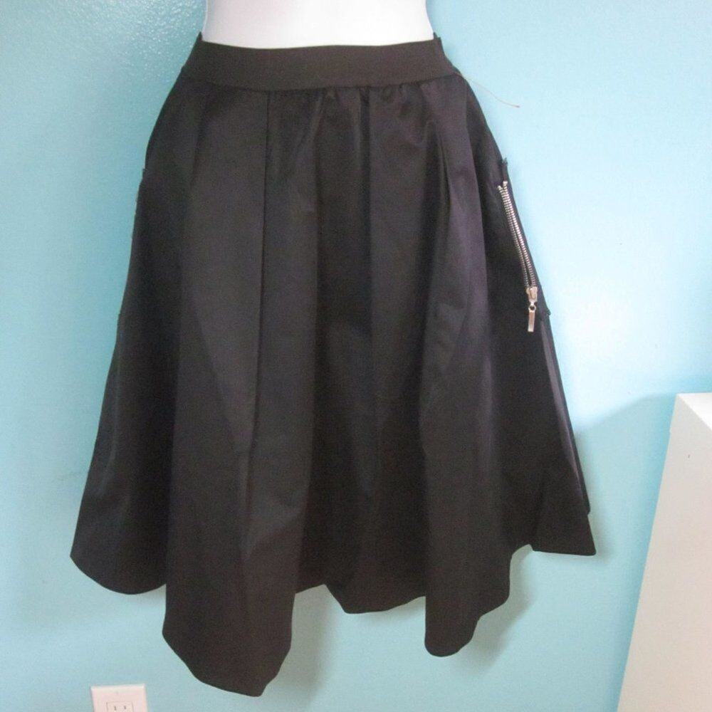 Kira Plastinina Black A-Line Midi Skirt Size XS New with Tags & Zip Up Pockets